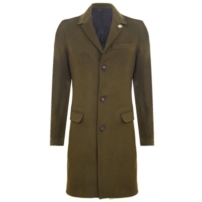 Image of Mens 3/4 Long Wool Olive Crombie Overcoat Jacket Blinders Trench Slim Fit Coat 38