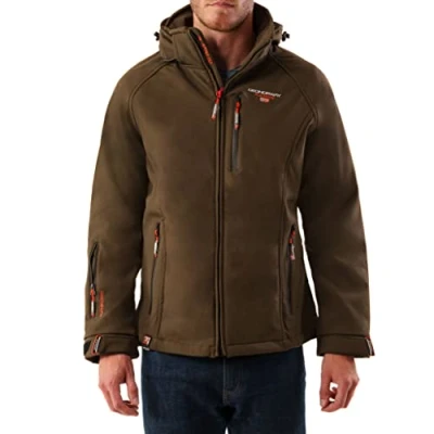 Image of Geographical Norway Taboo Men Men&#039;s Waterproof Softshell Hooded Jacket Comfortable Outdoor Tactical Windbreaker Hiking Skiing Autumn Winter Spring (Khaki L)