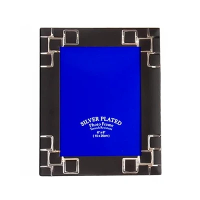 Image of Silver Plated Photo Frame, Black &amp; Squares Design (Black Silver, 6&quot; x 8&quot;)