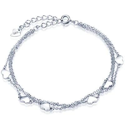 Image of Infinite U Women&#039;s Girl&#039;s Bracelet, 925 Sterling Silver, Multi layer Chain heart bracelets, Adjustable Bangle, Christmas birthday gift, Rose Gold/Silver