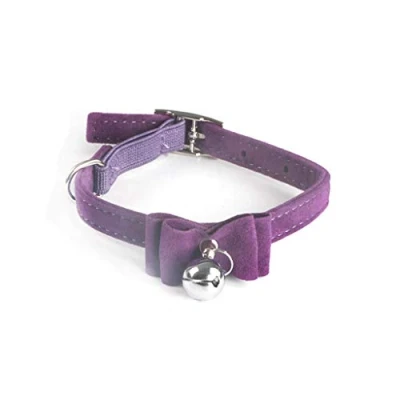 Image of U K Cat Dog Collar Kitten Comfortable Velvet Bowtie Safety Elastic with Small Bell Cute Bow Tie for Pet Purple Supplies and Environmentally