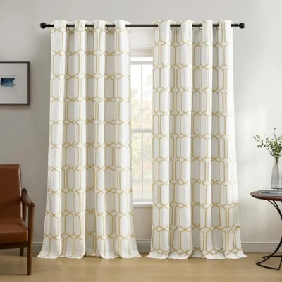Image of Elrene Geometric Room Darkening Window Curtain Panel, Linen, Golden Yellow, 52&quot; W x 84&quot; L (Pack of 1)