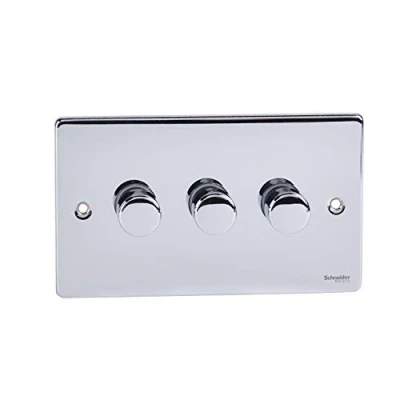 Image of Schneider Electric Ultimate Low Profile 3 Gang 2 Way Dimmer Light Switch, Main and Voltage, 250W/VA, GU6532CBC, Brushed Chrome