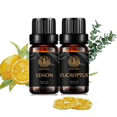 Image of Aromatherapy Lemon Essential Oil Set for Diffuser, 100% Pure Eucalyptus Kit Humidifier, 2x10ml Therapeutic Grade Oils &amp; Home