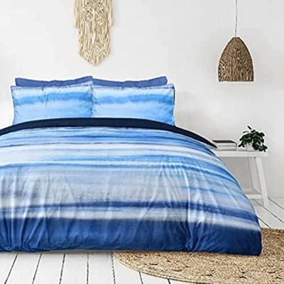 Image of Sleepdown Ribbed Velvet Inky Wash Navy Blue Plain Reverse Duvet Cover Quilt Pillow Cases Bedding Set Soft Easy Care Double (200cm x 200cm