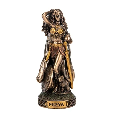 Image of BEAUTIFUL GREEK STATUES Freya Scandinavian Goddess Resin Figurines Hand Painted Bronze Miniature Statue 3.3 Inches
