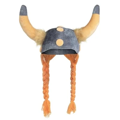 Image of Boland Adults Viking Hat with Hair, Gaul Hat, Soft Fabric Fancy Dress Accessory, Headwear, For Men and Women, Unisex, One Size (One Size)