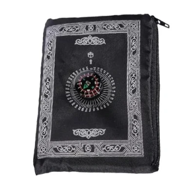 Image of 2 UR DOOR Travel Friendly Foldable Portable Waterproof Pocket Prayer Mat with Compass Polyester Washable Janamaz, 100 x 60 cm, Ideal Rug Gift for Muslims (Blak)