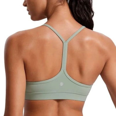 Image of CRZ Yoga Women&#039;s Butterluxe Padded Sports Bra Low Impact Y Back Strappy Racerback Spaghetti Straps Gym Bras Green Palm Court L