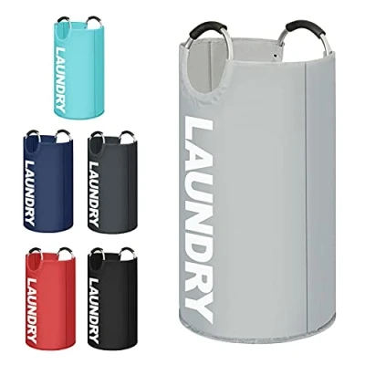 Image of K ONE Modern Style Collapsible Fabric Large Laundry Basket, Hamper, Foldable Clothes Bag, Folding Washing Bin 6 Colors available 82L (Light Grey)