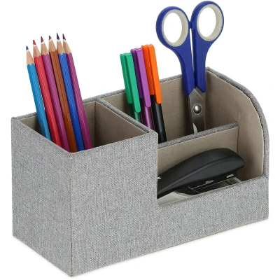 Image of Desk Organiser, 3 Compartments, Fabric Look, h x w d: 11 20 9 cm, Office &amp; Home, Grey Relaxdays