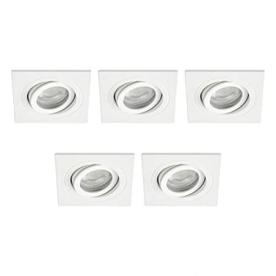 Image of LITECRAFT 5 Pack of IP65 Rated Tiltable Square Recessed Spotlight Downlighter (White, 5)