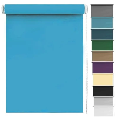 Image of Light Filtering Roller Blinds 95 x 120 cm Privacy Protection Easy to Install, Window Shades Blind Made Measure for Any Window, Loft, Sky Blue