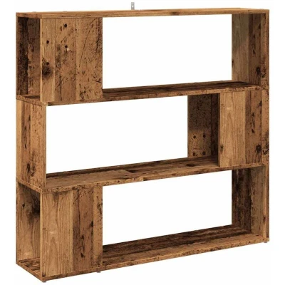 Image of vidaXL book cabinet/room divider old wood engineered material, 3 tier bookshelf, brown, 100x24x94 cm for home or office decor/storage