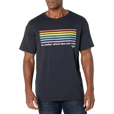 Image of Speedo Standard T Shirt Short Sleeve Crew Neck Pride Graphic, Black 2021, X Large