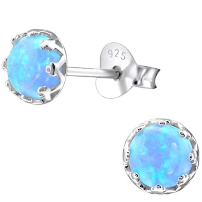 Image of The Goldmine 5mm Round 925 Sterling Silver and Blue Opal Stud Earrings