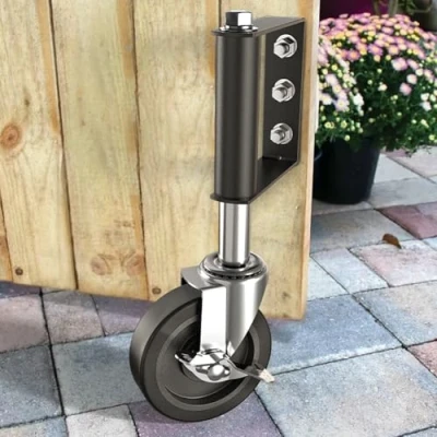 Image of HOLKIE 100mm (4 inch) Gate Wheel Heavy Duty Spring Loaded Swivel Castor for Wooden and Fence 100 kg Capacity (Black)