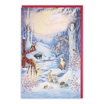 Image of Clintons: Animals In Snowy Frost Scene Sister &amp; Brother Law Christmas Card, Multi Colour, 155 x 235, 1171337