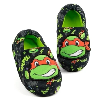 Image of Teenage Mutant Ninja Turtles Slippers Kids Girls Boys Toddlers TMNT Animated Warrior Raphael Black Green House Shoes Slip On with Rubber Sole 11 UK Child