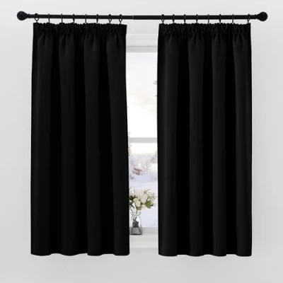 Image of PONY DANCE Black Blackout Curtains for Bedroom 46x54 Inch Pencil Pleat Thermal Insulated with Hooks Track Small out &amp; Drapes, 2 Panels, W46 X L54,