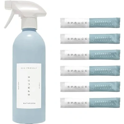 Image of Spruce Bathroom Starter Kit Bundle: Refillable Bath and Shower Cleaning with Aluminum Eternity Bottle 6 x Plastic Free Concentrated Refills. Just add water. Eco friendly, Non toxic. Vegan