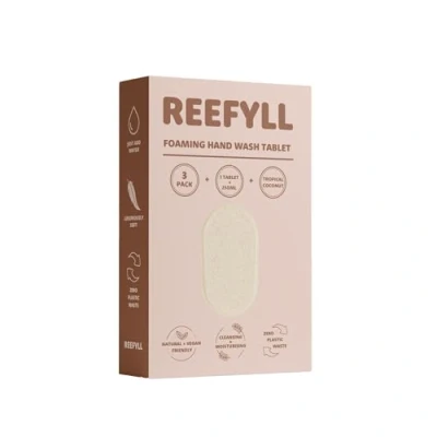 Image of Reefyll Foaming Hand Soap 3 Refill Tablets, Dissolvable Plastic Free Wash Pods, Just Add Water to Transform Velvety Foam, Tropical Coconut Scent