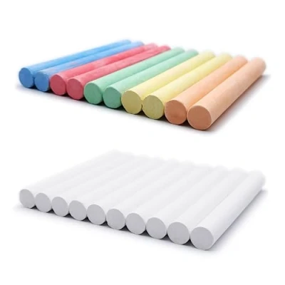 Image of Set of 20 White and Coloured Chalks for Chalkboard, 5 Colours + High Contrast School, Office, Study, Crafts, Drawing