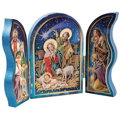 Image of CBC Christmas Nativity Scene Triptych Holy Family Jesus in a Manger Wise Men