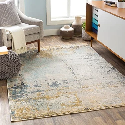 Image of Livabliss Lublin Abstract Rug Area Rugs Living Room 160x220 cm, Dining Room, Lounge, Kitchen, Bedroom Modern Marble Rug, Soft Luxurious Easy Care Medium Pile Large Beige, Yellow and Grey