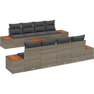 Image of vidaXL 9 Piece Garden Sofa Set with Cushions Grey Poly Rattan Acacia