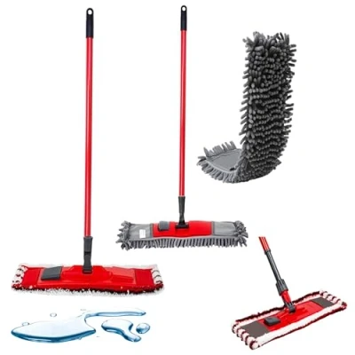 Image of Bathroom &amp; Kitchen Microfibre Flat Noodle Head Floor Mops For Cleaning Hard Floors (Flat Mop Long Handle, 2 Mops)