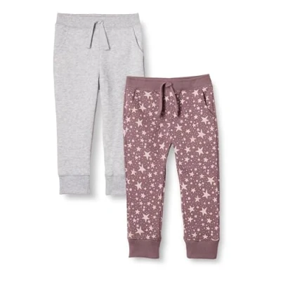 Image of Amazon Essentials Girls&#039; Joggers, Pack of 2, Light Grey Heather/Mauve Stars, 8 Years