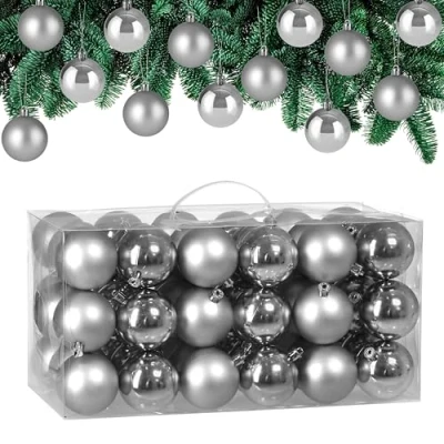 Image of CASARIA® 54Pcs 6cm Christmas Tree Baubles Set Xmas Decorations Balls Festive Indoor Outdoor Hanging Ornaments 27x Glossy Matt Finish Holiday Decs Elegant Silver