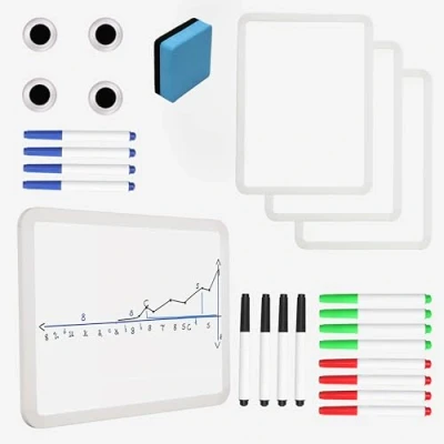Image of Belle Vous (4 Pack) Mini Magnetic Whiteboards with Pens, Magnets &amp; Eraser Double Sided Portable Dry Erase Boards for School Students, Home Office