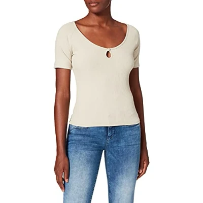 Image of NA KD Keyhole Jersey Top, Light Khaki, XX Large