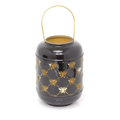Image of 26cm Honey Bee Black Metal Hurricane Candle Lantern Decorative Holders For Home Garden Patio Indoor Outdoor
