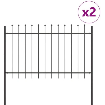 Image of vidaXL Garden Fence with Spear Top Grey 3,4x1 m Steel