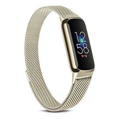 Image of Demark Strap Compatible with Fitbit Luxe Strap, Adjustable Stainless Steel Loop Mesh Magnetic Replacement for Fitness Tracker Women Men(Champagne)