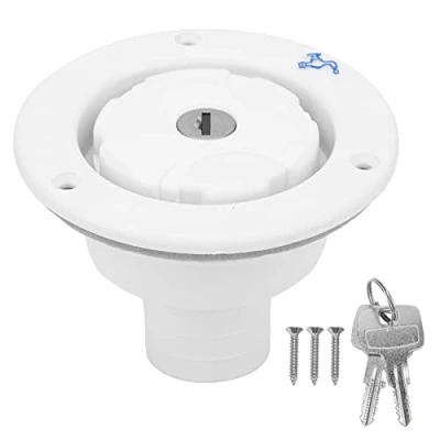 Image of RV Inlet, Water Inlet Lockable Cap ABS Leakproof Filler Tank Equipment with 2 Keys for Motorhome Camping Trailer Caravan Boat (White)
