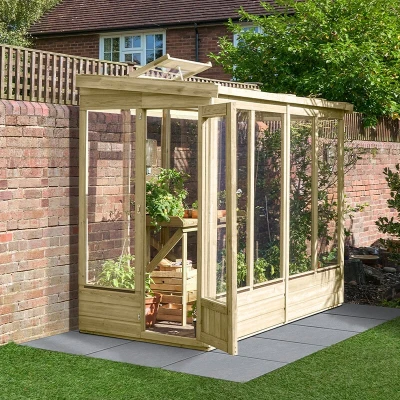 Image of 4&#039; x 8&#039; Forest Wallscape Lean To Greenhouse with Glazed Back (1.28m 2.52m)