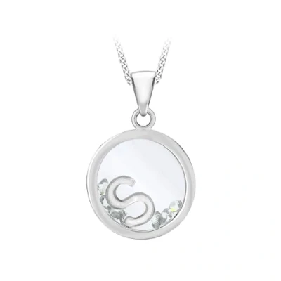Image of Tuscany Silver Women&#039;s Sterling Floating Cubic Zirconia S Round Pendant on Curb Chain of Length 46 cm/18 Inch