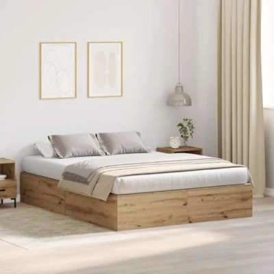 Image of vidaXL Storage Bed Frame Queen 150x200 cm Artisan Oak Finish, Engineered Wood for Bedroom &amp; Guest Room