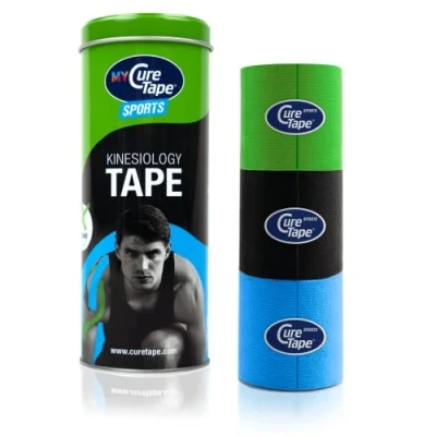 Image of CureTape Sports 3 Rolls Multipack K Tape 5cm x 2.5m Green Black Blue Waterproof Kinesiology Medical Extra Sticky Increase Mobility &amp; Performance Reduce Joint Pain