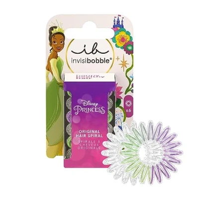 Image of invisibobble Kids Disney Tiana Multicoloured Set of 6 Spiral Hair Bobbles Girls Without Pulling Perfect Hold &amp; Comfort for Children