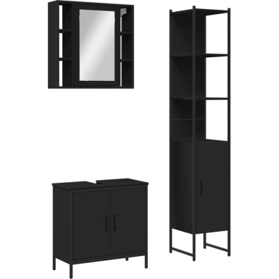 Image of vidaXL 3 Piece Bathroom Cabinet Set Black Engineered Wood