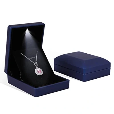 Image of Rolin Roly 2PCS Pendant Box with LED Light Black Square Shape Velvet Storage Jewelry Boxes Display Necklace Gift Case for Organizer Engagement Anniversaries Weddings (Black)
