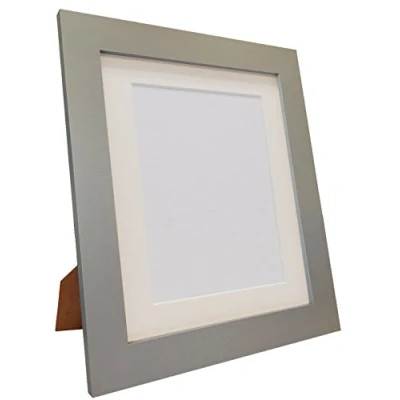 Image of Metro Light Grey Photo Picture Poster Frame with Ivory Mount 24 x 18 Image Size 12 inch (Plastic Glass)