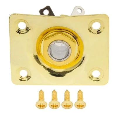 Image of Musiclily 6.35mm Rectangle Guitar Loaded Jack Socket Plate for Les Paul Tele Electric Guitar, Gold