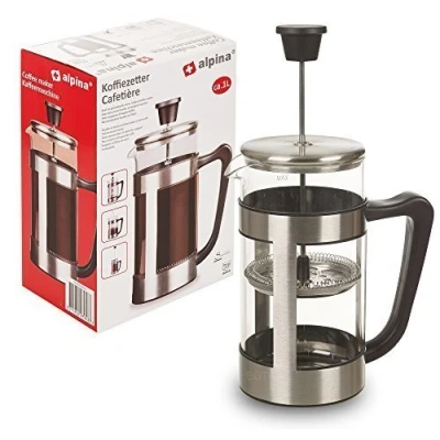 Image of Alpina 8 Cup 1ltr Glass Cafetiere Coffee Plunger French Press Filter Maker