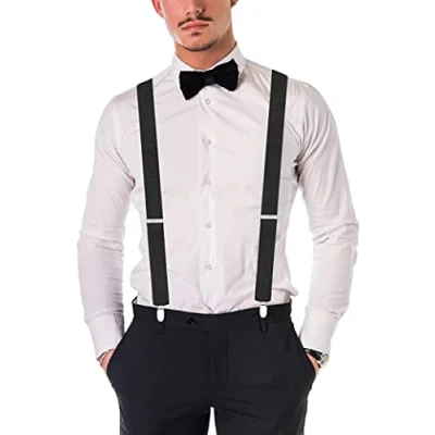 Image of ARG Mens Wide Braces Heavy Duty Blinders Multi Colour Y Shape Suspenders Gift (Black)